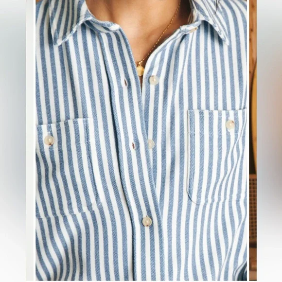 Faherty Legend Sweater Shirt in Navy Blazer Stripe - Picture 4 of 13